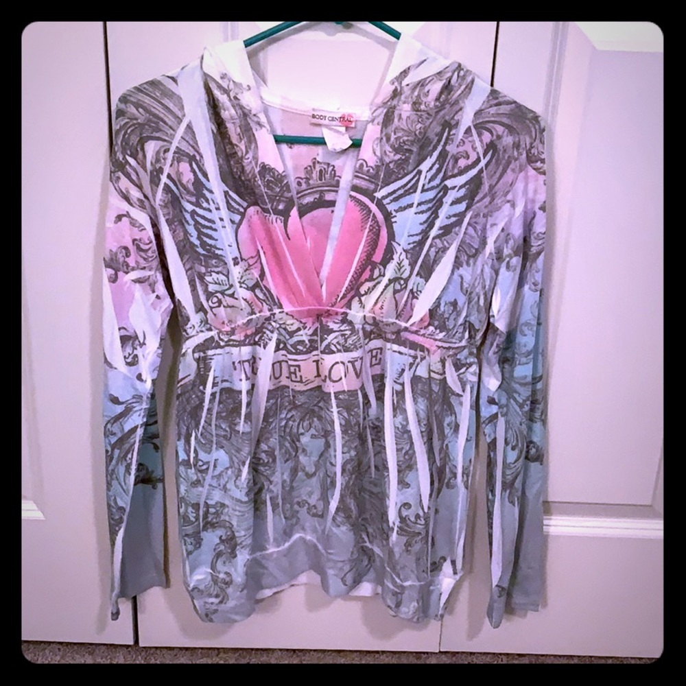 Body Central V-Neck Shirt Hoodie